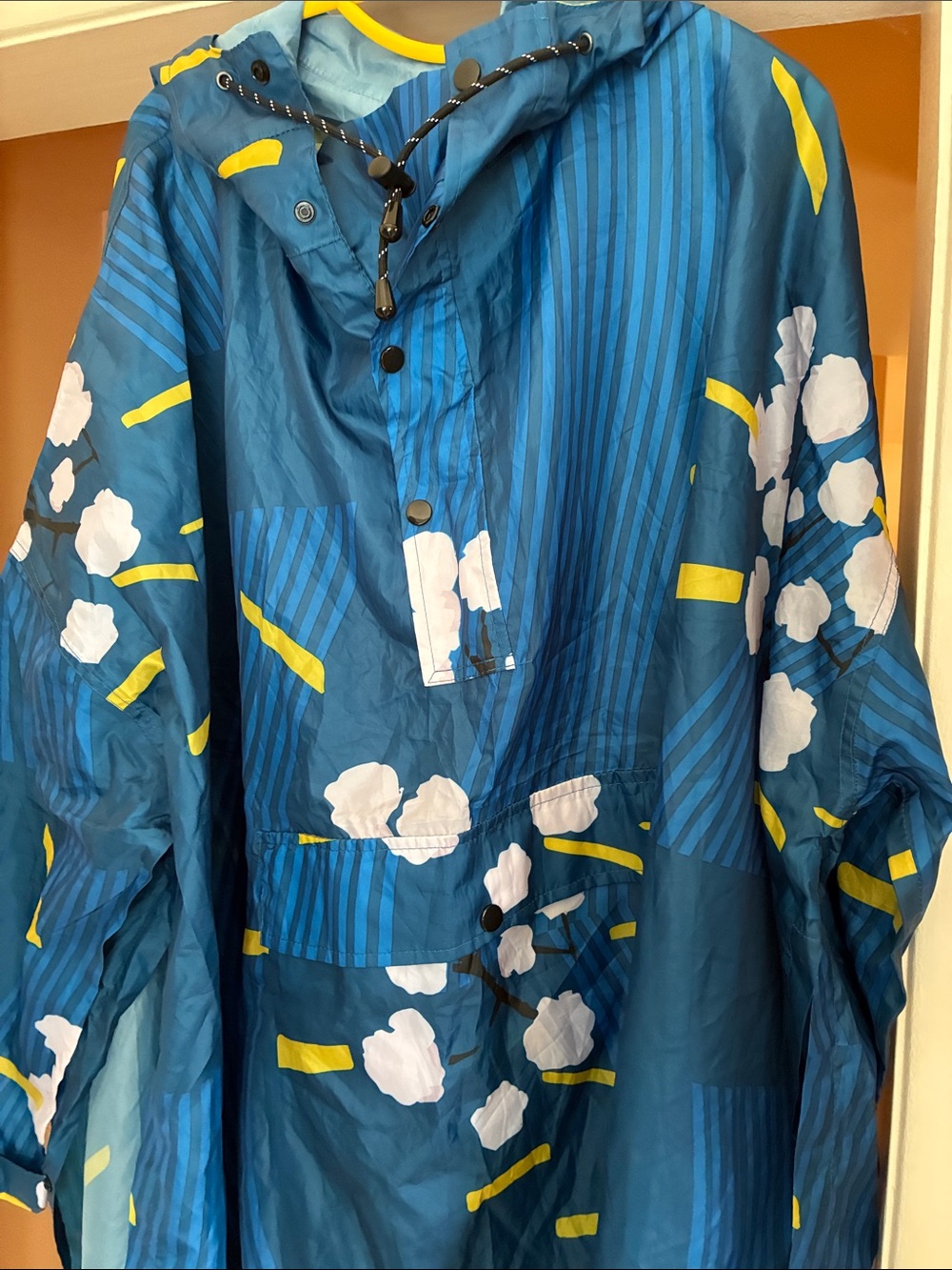 Blue Floral Hooded Rain Poncho